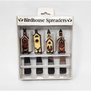 4 Vtg Warren Kimble Birdhouse Handle Cheese Butter Spreaders Knives Stainless